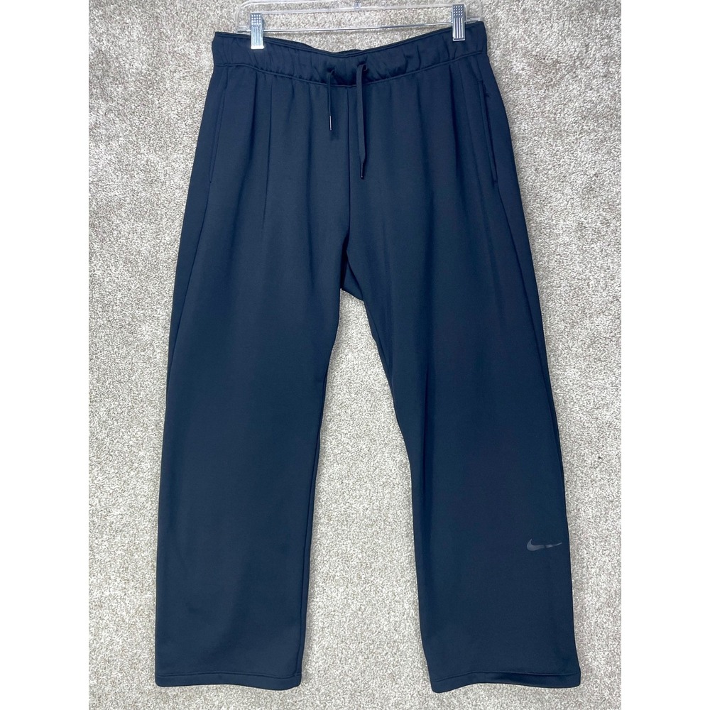 Nike Therma-FIT Fleece Training Wide Leg Pants Women L Black Sporty Gym Pull On